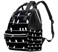 LVTISEE White Bird on Black Wire Diaper Bag Mummy Backpack Nappy Nursing Bag for Baby Care