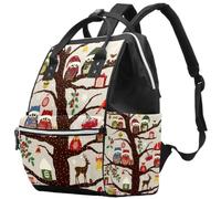 LVTISEE Winter Christmas Snowflake Elk Deer Owl Cardinal on Tree Diaper Bag Mummy Backpack Nappy Nursing Bag for Baby Care
