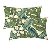 LVTXIII Outdoor/Indoor Lumbar Pillow Covers ONLY, Patio Lumbar Cushion Covers, Fluffy Water Repellent Garden Cushion Cases for Patio Coach Sofa Use, 12x20 Inch, Pack of 2, Tropical Paradise