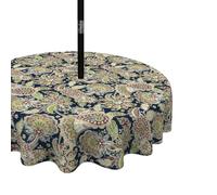 LVTXIII Outdoor/Indoor Round Tablecloth, Patio Stain Resistant Table Covers with Umbrella Hole and Zipper for Patio Garden Buffet Table Decoration, 60 Inch,Paisley Sapphire Blue