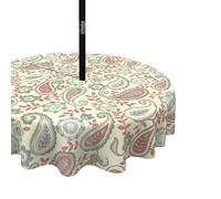 LVTXIII Outdoor/Indoor Round Tablecloth, Patio Stain Resistant Table Covers with Umbrella Hole Picnic Tablecloths with Zipper for Patio Garden Buffet Use, 60 Inch, Paisley Vintage