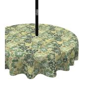 LVTXIII Outdoor/Indoor Round Tablecloth, Patio Water-Repellent Table Covers with Umbrella Hole, Picnic Tablecloths with Zipper for Patio Decoration, 60", Green Rose
