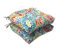 LVTXIII Outdoor/Indoor Tufted Seat Cushion, Decorative Wicker Chair Pads All Weather Seat Cushion Sets for Patio Garden Home Office Furniture, 19”x19”x5”, Round Back, Pack of 2, Paisley Multi
