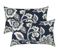 LVTXIII Set of 2 Patio Lumbar Pillow Covers ONLY, 12" x 20" Fade Resistant Outdoor Lumbar Pillow Cases,Decorative Garden Lumbar Cushion Covers for Patio Coach Sofa Use, Elegant Vines Navy