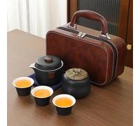 LVUNZJCA chinese tea set,chinese ceramic tea cup, Black Pottery Travel Tea Set Portable One Pot Three Cups Ceramic Express Cup Kung Fu Tea Set Office Business Gift Teapot (Color : D)