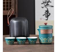 LVUNZJCA chinese tea set,chinese ceramic tea cup, Portable Travel Tea Set Mini Set Purple Sand Outdoor Travel Camping Express Cup Glass Teapot Tea Drinking Equipment Teapot (Color : Green)