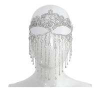 LVUNZJCA Masquerade Mask Tassel Face Covering Niche Veil Ball Mask Accessories for Costume Party Cosplay(Silver)