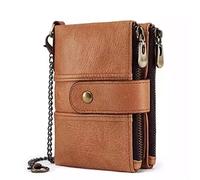 LVUNZJCA Men's Chain Wallet Leather RFID Men's Wallet Short Men's Wallet Clip with Coin Wallet Chain Key Belt Chain(Brown)