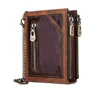 LVUNZJCA Men's Chain Wallet Leather Short Wallet Wallet Business Travel Wallet Credit Card Holder Key Belt Chain(Coffee)