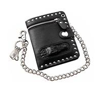 LVUNZJCA Men's Chain Wallet Men's Bifold Leather Chain Wallet Biker Punk Gothic Stub Purse Key Belt Chain