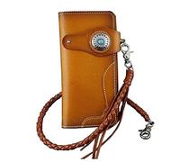 LVUNZJCA Men's Chain Wallet Men's Leather Long Bicycle Wallet Woven Leather Chain Key Belt Chain
