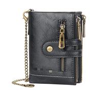 LVUNZJCA Men's Chain Wallet Men's Multi Card Wallet Vintage Double Zipper Zero Wallet Key Belt Chain(Noir)