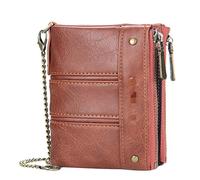 LVUNZJCA Men's Chain Wallet Men's Retro Change Bag Card Bag Double Zipper Buckle Wallet Key Belt Chain(Khaki)