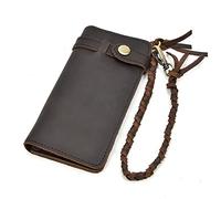 LVUNZJCA Men's Chain Wallet Men's Wallet Leather Men's Double Folding Wallet with Chain Key Belt Chain(Dark brown)