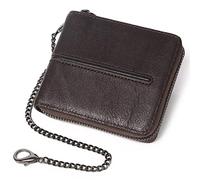 LVUNZJCA Men's Chain Wallet Men's Wallet Leather Wallet Men's Short Wallet with Chain Key Belt Chain(Coffee)
