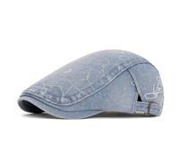 LVUNZJCA Men's Flat Cap Denim Reverse Front Hat Washed and Worn Beret Beret Hat(Edge Buckle Blue)