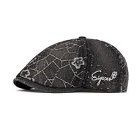 LVUNZJCA Men's Flat Cap Denim Reverse Front Hat Washed and Worn Beret Beret Hat(Octagonal Black)
