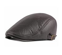 LVUNZJCA Men's Flat Cap Flat Caps for Men PU Faux Leather Adjustable Newsboy Caps Beret Hat(Coffee)
