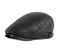 LVUNZJCA Men's Flat Cap Flat Caps for Men PU Faux Leather Adjustable Newsboy Caps Beret Hat(Noir)