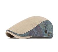 LVUNZJCA Men's Flat Cap Washed Color Blocked Denim Beret Hat Beret Hat(Khaki)