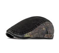LVUNZJCA Men's Flat Cap Washed Color Blocked Denim Beret Hat Beret Hat(Noir)