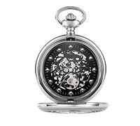 LVUNZJCA Men's Pocket Watch Delicate Clamshell Pocket Watch Engraved Hollow Retro Mens Mechanical Pocket Watch Gold Sliver for Birthday(Color:Silver)