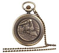 LVUNZJCA Men's Pocket Watch Mens Pocket Watch with Chain Vintage Nostalgic Bronze Carved Quartz Pocket Watch for Birthday