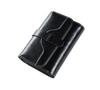 LVUNZJCA Women's Short Wallet Women's Short Trifold Coin Purse with Buckle Vintage Oil Wax Wallet for Ladies Small Clutch(Noir)