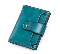 LVUNZJCA Women's Short Wallet Women's Wallet Short Vintage Oil Wax Leather RFID Protective PU Wallet for Ladies Small Clutch(Blue)