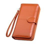 LVUNZJCA Women's Wallet Oilskin Wallet Long Three Fold Mobile Phone Bag Women Zipper Coin Bag Ladies Purse(Earthy yellow)