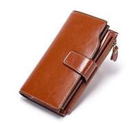 LVUNZJCA Women's Wallet Women Wallet Long Oil Wax Leather Mobile Phone Clutch Bag Ladies Purse