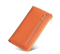 LVUNZJCA Women's Wallet Women Wallet Long RFID Anti Theft Brush Leather Coin Purse Clutch Wallet Ladies Purse(Orange)