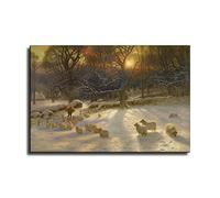 LVUPIIG Sheep in Winter at Sunset Poster Decorative Painting Canvas Wall Art Living Room Posters Bedroom Painting 16x24inch(40x60cm)