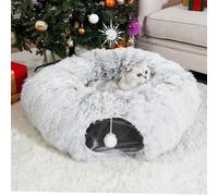 LVUVXVAV Cat Tunnel Bed for Indoor Cats, Under Christmas Tree Skirt, Donut Tunnel Toys for Multiple & Large Cats, Bed Cave Hideaway for Kitten, Rabbit, Puppy, Gray