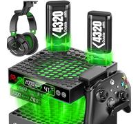 LVVIL AUTO Cooling Fan for Xbox Series X/S Console with 2 Packs 4320mWh Rechargeable Battery, Built-in Auto Adjustable Cooling System with Fans Cooler, Controller & Headset Holders Included