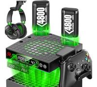 LVVIL AUTO Cooling Fan for Xbox Series X/S Console with 2 Packs 4320mWh Rechargeable Battery, Built-in Auto Adjustable Cooling System with Fans Cooler, Controller & Headset Holders Included