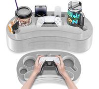 LVVIL Modern Minimalist Grey Couch Caddy with 6 Slots, Gaming & Beverage Holder, Armrest Cushion, Free-Standing