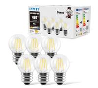 LVWIT 4W G45 E27 LED Filament Golfball Bulb, 6 Pack, 470Lm 40W Replacement, Non-dimmable, Warm White 2700K 80Ra, LED Vintage Glass Mini Globe Bulb