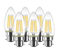 LVWIT 6W B22 Filament LED Edison Lamp C35, 2700K Warm White, Replacement for 60W Incandescent Bulb, Ultra Bright 806 lm, Rustic Candle Shape Lamp, Filament Style Clear (Pack of 6)
