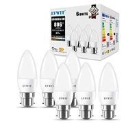LVWIT B22 Led Candle Bulb,B22 Bayonet Candle Bulb 60W Equivalent,6.5W,6500K Cold Bright White Candle Bulbs Bayonet, 806Lm,240 Degree Angle,220-240V,Non-Dimmable (Pack of 6)