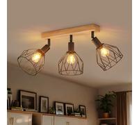 LVWIT Black Ceiling Light,Wood Spot Light Fittings Ceilings,3 Way Adjustable SpotLights Ceiling Lights Wire Cage with E14 Base,Cage Ceilings for Kitchen Living Room(NO Bulbs)