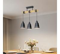 LVWIT Black Hanging Lights,Kitchen Island Lights,Pendant Lighting,Wood Ceiling Light Fitting,3 Way Drop Lights Ceiling,Industrial Ceiling Lights for Lving and Dining Room(E27 Base,NO Bulbs)