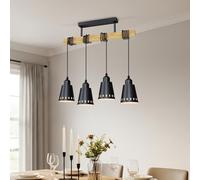 LVWIT Black Hanging Lights,Kitchen Island Lights,Pendant Lighting,Wood Ceiling Light Fitting,4 Way Drop Lights Ceiling,Industrial Ceiling Lights for Lving and Dining Room(E27 Base,NO Bulbs)