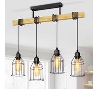 LVWIT Black Kitchen Lights Ceiling,Pendant Lighting,Vintage Hanging Light,Wood Ceiling Light Fitting,4 Way Drop Lights Ceiling,Industrial Ceiling Light for Lving and Dining Room(E27 Base,NO Bulbs)