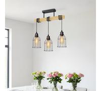 LVWIT Black Kitchen Lights Ceiling,Pendant Lighting,Vintage Hanging Lights,Wood Ceiling Light Fitting,3 Way Drop Light Ceiling,Industrial Ceiling Light for Lving and Dining Room(E27 Base,NO Bulbs)