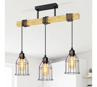 LVWIT Black Kitchen Lights Ceiling,Pendant Lighting,Vintage Hanging Lights,Wood Ceiling Light Fitting,3 Way Drop Light Ceiling,Industrial Ceiling Light for Lving and Dining Room(E27 Base,NO Bulbs)