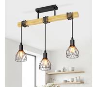 LVWIT Black Pendant Lighting,Vintage Hanging Lights,Wood Ceiling Light Fitting,3 Way Kitchen Light Ceiling,Drop Lights Ceiling,Industrial Ceiling lamp for Lving and Dining Room(E14 Base,NO Bulbs)