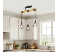 LVWIT Black Pendant Lighting,Vintage Hanging Lights,Wood Ceiling Light Fitting,3 Way Kitchen Light Ceiling,Drop Lights Ceiling,Industrial Ceiling lamp for Lving and Dining Room(E14 Base,NO Bulbs)