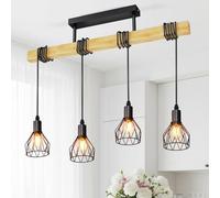 LVWIT Black Pendant Lighting,Vintage Hanging Lights,Wood Ceiling Light Fitting,4 Way Kitchen Light Ceiling,Drop Lights Ceiling,Industrial Ceiling Light for Lving and Dining Room(E14 Base,NO Bulbs)