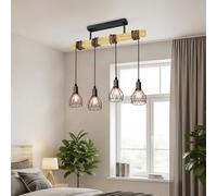 LVWIT Black Pendant Lighting,Vintage Hanging Lights,Wood Ceiling Light Fitting,4 Way Kitchen Light Ceiling,Drop Lights Ceiling,Industrial Ceiling Light for Lving and Dining Room(E14 Base,NO Bulbs)